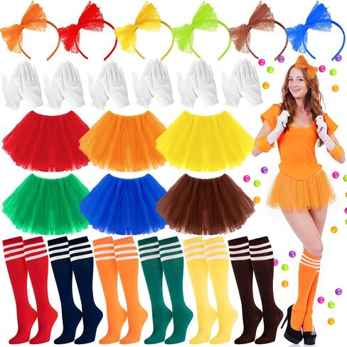 24 Pcs Halloween Letter M Group Costumes Tutu Skirt Set Striped Knee-high Socks 5 Layered Tulle Tutu Skirt Lace Headband White Gloves Cosplay Costumes in Saudi Arabia