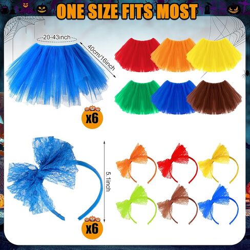 24 Pcs Halloween Letter M Group Costumes Tutu Skirt Set Striped Knee-high Socks 5 Layered Tulle Tutu Skirt Lace Headband White Gloves Cosplay Costumes in Saudi Arabia