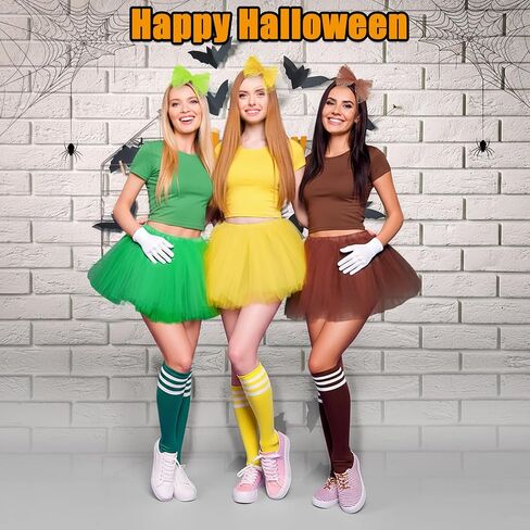 24 Pcs Halloween Letter M Group Costumes Tutu Skirt Set Striped Knee-high Socks 5 Layered Tulle Tutu Skirt Lace Headband White Gloves Cosplay Costumes in Saudi Arabia