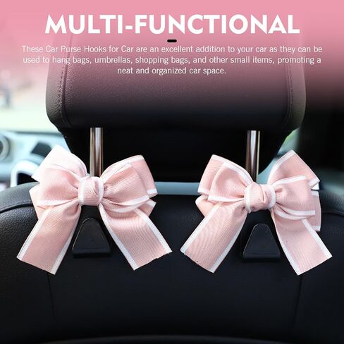 SLIMI 2 PCS Car Seat Headrest Hooks, Purse Hook for Car, Cute Bow Seatback Head Hooks, Universal Seat Back Storage Hook, for Most Cars, Trucks, SUVs (Pink) in Saudi Arabia
