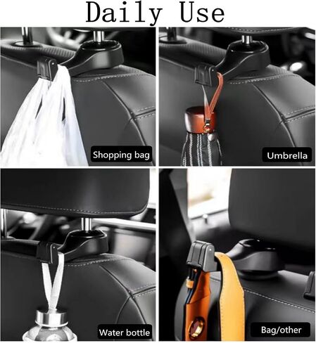 Car Headrest Hook, 2 in 1 Car Seat Hooks with Mobile Phone Holder, Purse Holder for Car Fits Universal Vehicle, Car Seat Storage Organizer Hanger Holder Hook for Purses and Bags(2 Pack, Black) in Saudi Arabia
