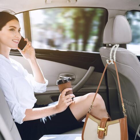 2 قطعة محفظة السيارة هوك حقيبة حامل للسيارة أنيقة لؤلؤة محفظة شماعات للسيارات لطيف السيارات مقعد مسند الرأس شماعات ديكور اللؤلؤ، العالمي السيارات الداخلية المنظم المقعد الخلفي تخزين هوك للنساء in Kuwait