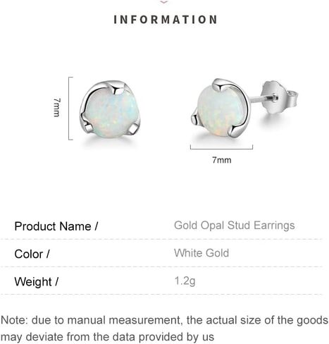 14K Gold Opal Earrings, White Opal Stud Earrings - Beautiful Birthday Gift for Mother, Wife, Girlfriend, Mother's Day Gift in Saudi Arabia
