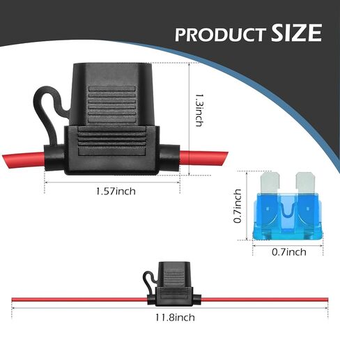 2PCS Fuse Holder, Inline 12V 18AWG Car Gauge Inline Fuse with 10A ATC/ATO Standard Fuses for Automotive, Marine Lighting (18AMG) in Kuwait