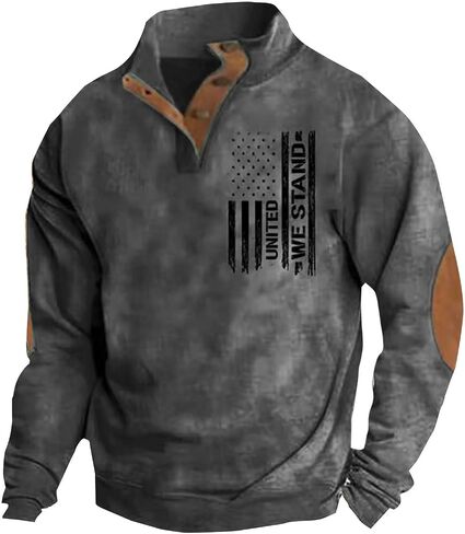 Mens American Flag Sweatshirt Button-Down Band Collar Retro Henley Pullover Dashing Casual Thermal Outfits Loose Fit in Saudi Arabia