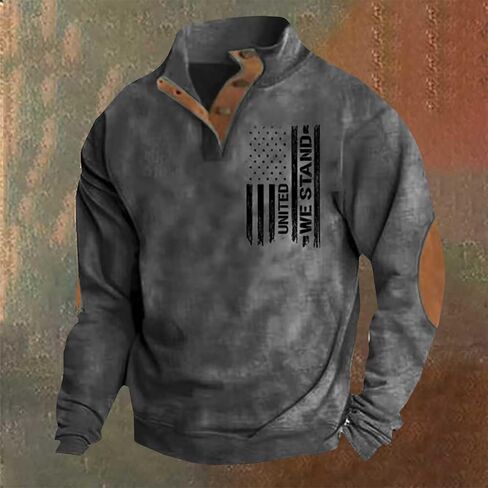 Mens American Flag Sweatshirt Button-Down Band Collar Retro Henley Pullover Dashing Casual Thermal Outfits Loose Fit in Saudi Arabia