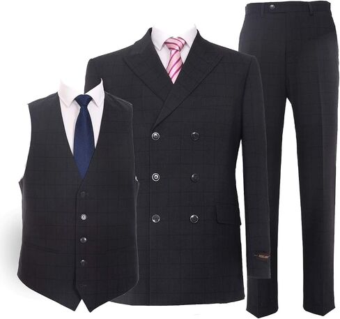 Mens Suits 2 Piece Double Breasted Six Button Classic Fit Business Jacket Blazer Pants Set in Saudi Arabia
