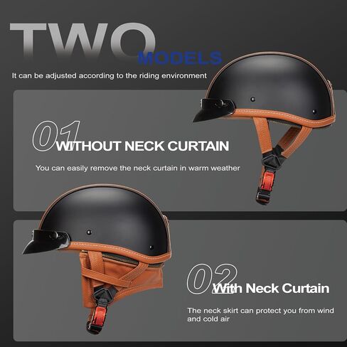 German Style Motorcycle Retro Half Helmet with Retractable Neck Curtain . Vintage Cap Skull Cap Open Face Helmet with Goggles for Cruiser Scooter Chopper in Kuwait