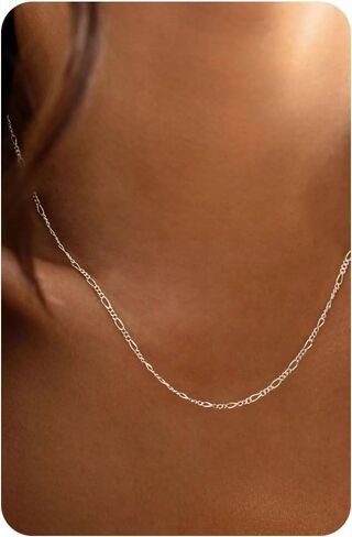 Gold/Silver Chain Necklace for Women Trendy - 925 Sterling Silver Dainty Waterproof Hypoallergenic Sturdy 18K Gold Plated Necklaces Jewelry Gift 14-20 Inch in Saudi Arabia