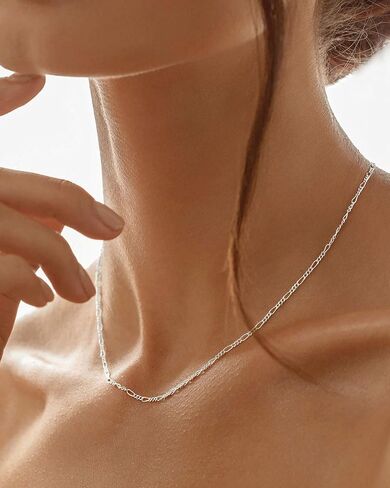 Gold/Silver Chain Necklace for Women Trendy - 925 Sterling Silver Dainty Waterproof Hypoallergenic Sturdy 18K Gold Plated Necklaces Jewelry Gift 14-20 Inch in Saudi Arabia