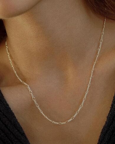 Gold/Silver Chain Necklace for Women Trendy - 925 Sterling Silver Dainty Waterproof Hypoallergenic Sturdy 18K Gold Plated Necklaces Jewelry Gift 14-20 Inch in Saudi Arabia