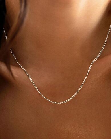 Gold/Silver Chain Necklace for Women Trendy - 925 Sterling Silver Dainty Waterproof Hypoallergenic Sturdy 18K Gold Plated Necklaces Jewelry Gift 14-20 Inch in Saudi Arabia