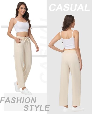 YuKaiChen Womens Pants Baggy Wide Leg Casual Elastic Waisted with Pockets in Saudi Arabia