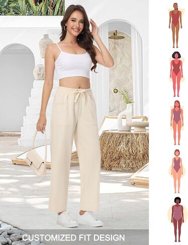 YuKaiChen Womens Pants Baggy Wide Leg Casual Elastic Waisted with Pockets in Saudi Arabia