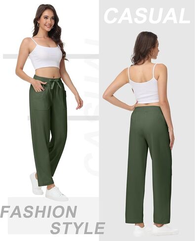YuKaiChen Womens Pants Baggy Wide Leg Casual Elastic Waisted with Pockets in Saudi Arabia