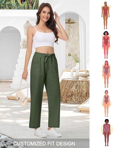 YuKaiChen Womens Pants Baggy Wide Leg Casual Elastic Waisted with Pockets in Saudi Arabia