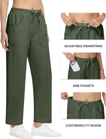 YuKaiChen Womens Pants Baggy Wide Leg Casual Elastic Waisted with Pockets in Saudi Arabia