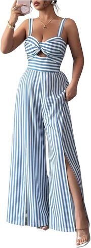 SOLY HUX Women's Striped Wide Leg Jumpsuits Cut Out Twist Front Sweetheart Neck Romper Going Out Outfits in Saudi Arabia