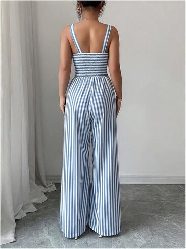 SOLY HUX Women's Striped Wide Leg Jumpsuits Cut Out Twist Front Sweetheart Neck Romper Going Out Outfits in Saudi Arabia