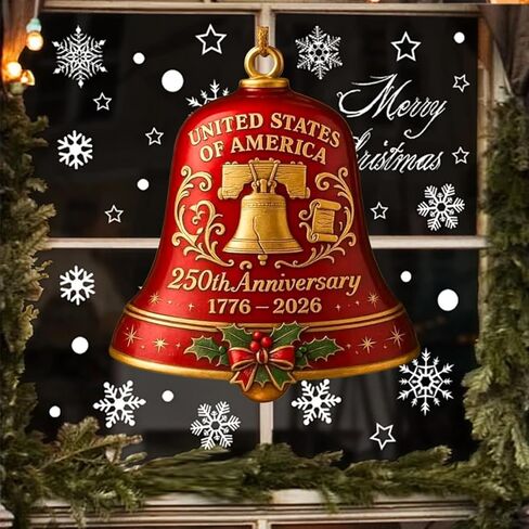 زخرفة جرس الذكرى السنوية الـ 250 للولايات المتحدة، زخرفة الذكرى السنوية الـ 250 للولايات المتحدة الأمريكية، زينة عيد الميلاد الحمراء والذهبية ثلاثية الأبعاد، هدية لهواة الجمع، زينة جرس عيد الميلاد للشجرة أو الحديقة (قطعة واحدة) (أحمر) in Kuwait