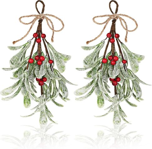 TIESOME Christmas Mistletoe Decor, 2 Pcs Artificial Mistletoe Ornament Mistletoe Hanging Decorations Glitter Christmas Tree Accessories Artificial Dry Leaf Hanging Decoration for Tree Door(Red) in Saudi Arabia