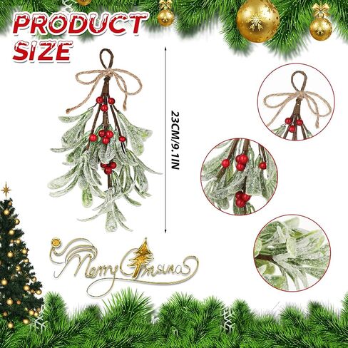 TIESOME Christmas Mistletoe Decor, 2 Pcs Artificial Mistletoe Ornament Mistletoe Hanging Decorations Glitter Christmas Tree Accessories Artificial Dry Leaf Hanging Decoration for Tree Door(Red) in Saudi Arabia