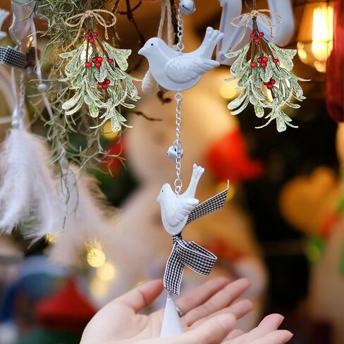 TIESOME Christmas Mistletoe Decor, 2 Pcs Artificial Mistletoe Ornament Mistletoe Hanging Decorations Glitter Christmas Tree Accessories Artificial Dry Leaf Hanging Decoration for Tree Door(Red) in Saudi Arabia
