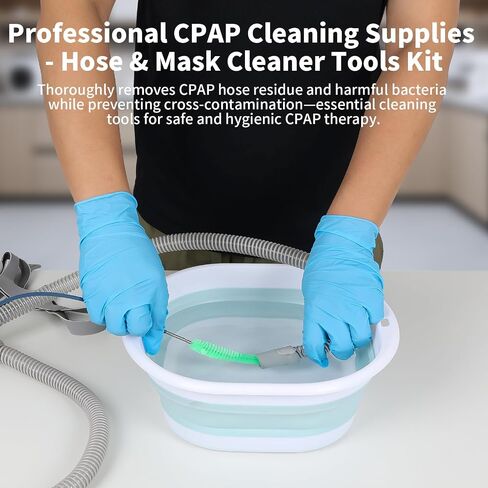 مجموعة تنظيف خرطوم CPAP - فرشاة تنظيف أنبوب CPAP، فرشاة خرطوم CPAP، فرشاة أنبوب CPAP طويلة مرنة مع حوض وخطاف تجفيف وقفازات - مستلزمات تنظيف CPAP للخرطوم والقناع والأنابيب in Saudi Arabia