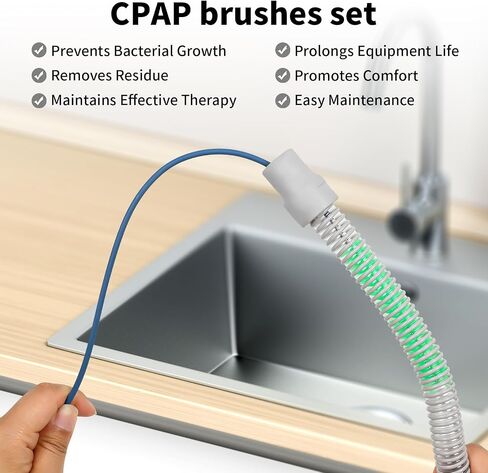 مجموعة تنظيف خرطوم CPAP - فرشاة تنظيف أنبوب CPAP، فرشاة خرطوم CPAP، فرشاة أنبوب CPAP طويلة مرنة مع حوض وخطاف تجفيف وقفازات - مستلزمات تنظيف CPAP للخرطوم والقناع والأنابيب in Saudi Arabia