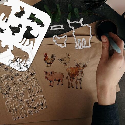 GLOBLELAND Animals Adventure Clear Stamp Rabbit Bear Groundhog Travel Cutting Die PET Paint Craft Template Stencils Set for Card Making and DIY Embossing Scrapbooking Craft Decor in Saudi Arabia