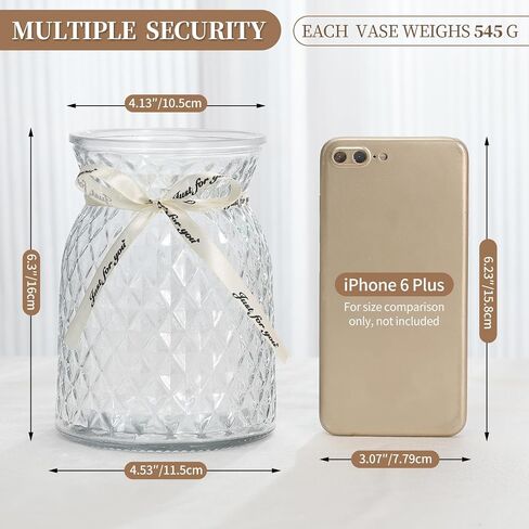 SOJOCK 2PACK Glass Flower Vases(Flowers NOT Included),6.3" High Diamond Pattern Vases,Large Vases for Flowers,Vintage Vases for Centrepieces,Wedding Decorations,Home Table Flower Decorations in Saudi Arabia