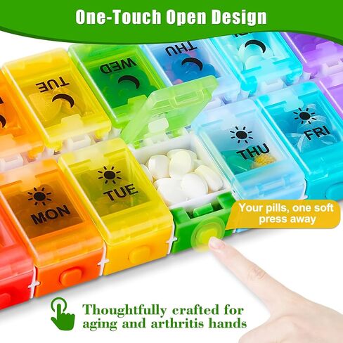 Weekly Pill Organizer 2 Times a Day, Large Pill Box 7 Day with Big AM/PM Compartments for Easy Filling, Push Button Pill Container Travel Pill Case Holder Dispenser for Supplement (Rainbow) in Saudi Arabia