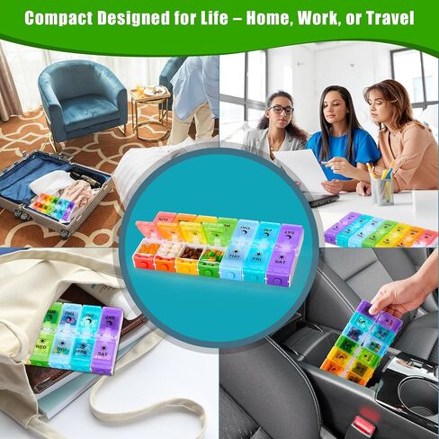 Weekly Pill Organizer 2 Times a Day, Large Pill Box 7 Day with Big AM/PM Compartments for Easy Filling, Push Button Pill Container Travel Pill Case Holder Dispenser for Supplement (Rainbow) in Saudi Arabia