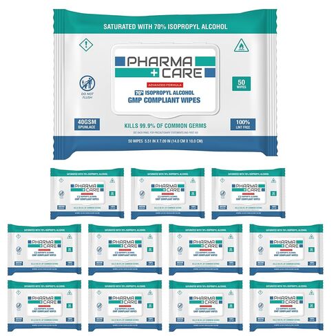 PharmaCare Advanced Formula 70% Alcohol Wipes - (50 Count) 12 Packs in Kuwait