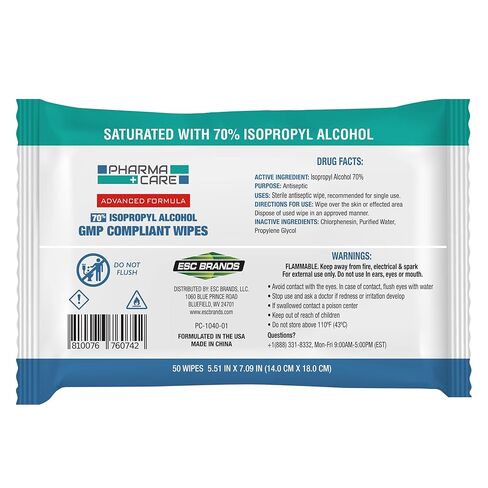 PharmaCare Advanced Formula 70% Alcohol Wipes - (50 Count) 12 Packs in Kuwait