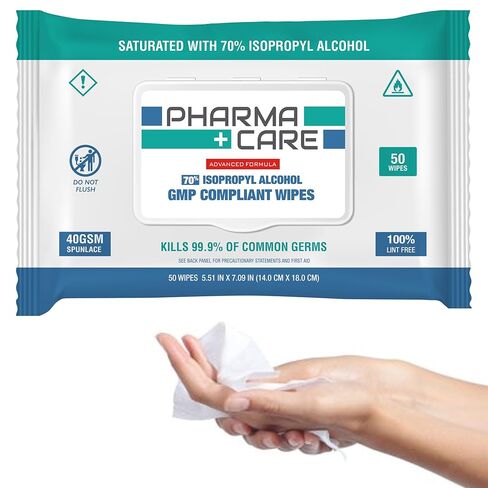 PharmaCare Advanced Formula 70% Alcohol Wipes - (50 Count) 12 Packs in Kuwait