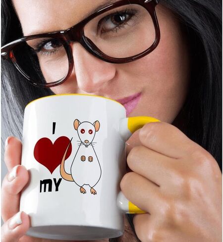 3dRose Love My Rat White Two Tone Black Mug, 11 oz, Multicolor in Saudi Arabia
