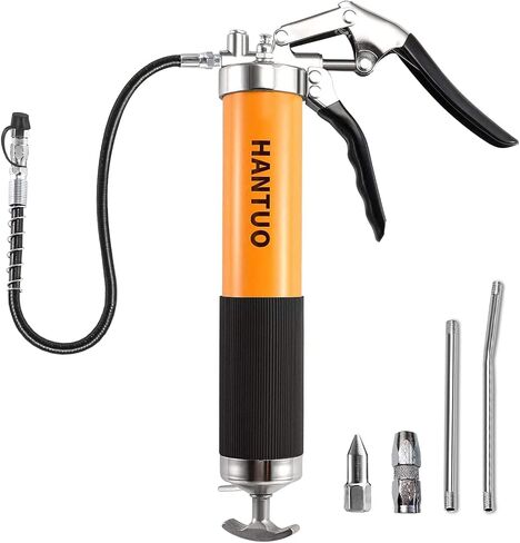 Grease Gun with Quick Release Coupler, 8000 PSI Heavy Duty Pistol Grip Grease Gun Kit, 14 oz Load, 18 Inch Spring Flex Hose, 2 Grease Couplers, 2 Extension Rigid Pipes and 1 Sharp Easy Operation in Saudi Arabia