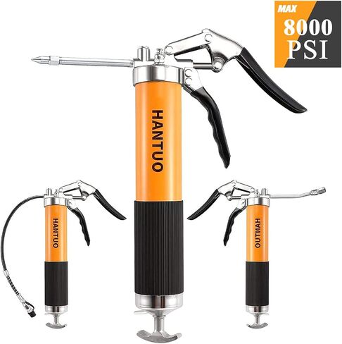 Grease Gun with Quick Release Coupler, 8000 PSI Heavy Duty Pistol Grip Grease Gun Kit, 14 oz Load, 18 Inch Spring Flex Hose, 2 Grease Couplers, 2 Extension Rigid Pipes and 1 Sharp Easy Operation in Saudi Arabia