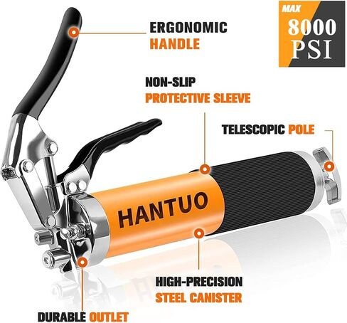 Grease Gun with Quick Release Coupler, 8000 PSI Heavy Duty Pistol Grip Grease Gun Kit, 14 oz Load, 18 Inch Spring Flex Hose, 2 Grease Couplers, 2 Extension Rigid Pipes and 1 Sharp Easy Operation in Saudi Arabia