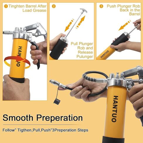 Grease Gun with Quick Release Coupler, 8000 PSI Heavy Duty Pistol Grip Grease Gun Kit, 14 oz Load, 18 Inch Spring Flex Hose, 2 Grease Couplers, 2 Extension Rigid Pipes and 1 Sharp Easy Operation in Saudi Arabia