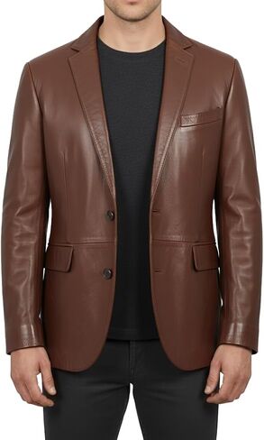 Genuine Lambskin Leather Blazer for Men Business Casual Mens 2 Buttons Leather Sport Coat in Saudi Arabia