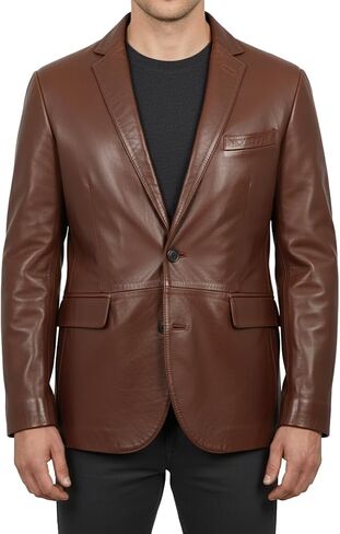 Genuine Lambskin Leather Blazer for Men Business Casual Mens 2 Buttons Leather Sport Coat in Saudi Arabia