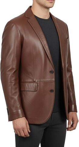 Genuine Lambskin Leather Blazer for Men Business Casual Mens 2 Buttons Leather Sport Coat in Saudi Arabia