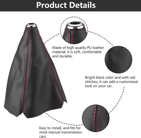 Kodriy Manual Shift Boot Cover, Universal Shift Boots and Knobs Sleeve, Black PU Shift Boot Gear Knob Sleeve, Red Line Gear Shift Knob Dust Cover for Cars Accessories, 26 x 23cm in Saudi Arabia