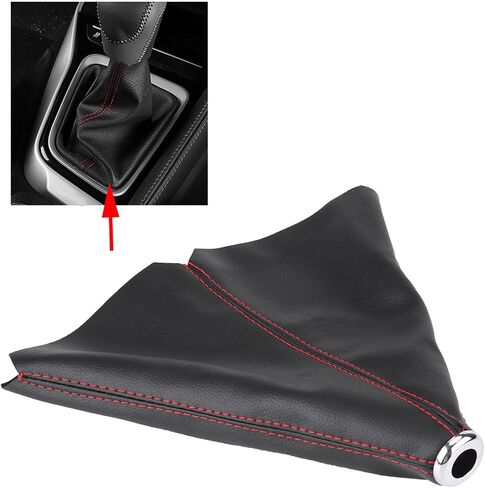 Kodriy Manual Shift Boot Cover, Universal Shift Boots and Knobs Sleeve, Black PU Shift Boot Gear Knob Sleeve, Red Line Gear Shift Knob Dust Cover for Cars Accessories, 26 x 23cm in Saudi Arabia