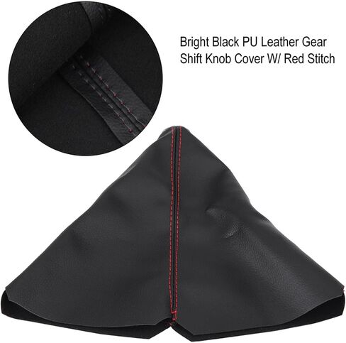 Kodriy Manual Shift Boot Cover, Universal Shift Boots and Knobs Sleeve, Black PU Shift Boot Gear Knob Sleeve, Red Line Gear Shift Knob Dust Cover for Cars Accessories, 26 x 23cm in Saudi Arabia
