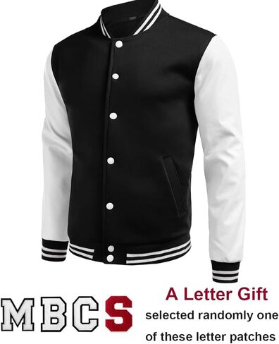 سترات COOFANDY الرجالية العصرية ذات الأكمام الجلدية ذات المقاس النحيف، معطف ليترمان بومبر للبيسبول الجامعي in Kuwait