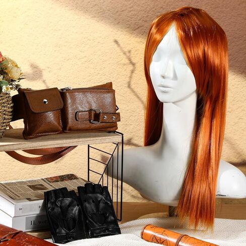 3 Pcs Halloween Costume Accessory Ginger Orange Long Straight Wig Waist Bag Black Fingerless PU Gloves Cosplay in Saudi Arabia