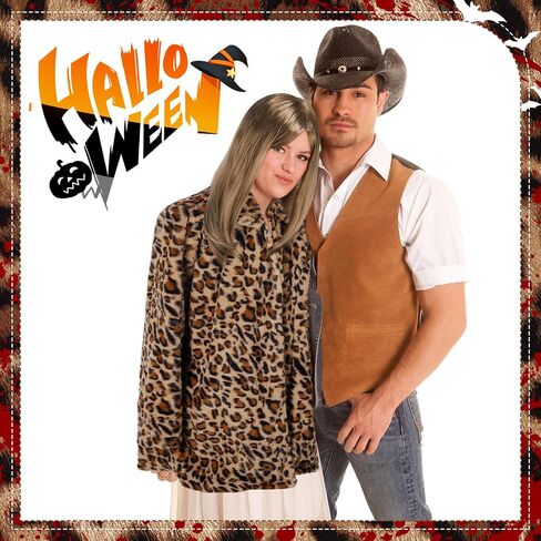 Mepase 3 Pcs Women Halloween Cosplay Costume Include Strawberry Blonde Middle-length 16 Inch Wigs Faux Fur Jackets White Handheld Prop Accessory for Halloween in Saudi Arabia